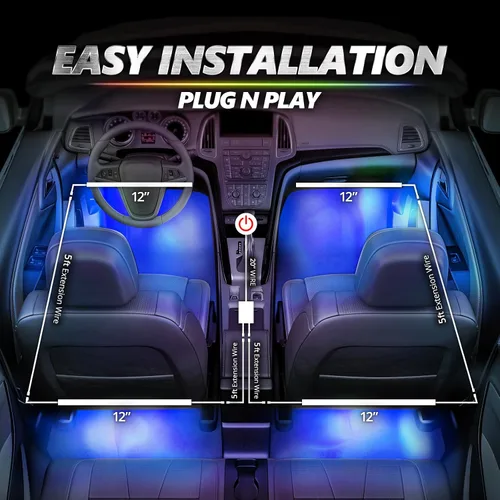 Miniatura 3 de OPT7 Aura Pro 4 piezas Tiras de luz LED dobles para interior de auto con APP y control remoto, modo multicolor, kit de iluminación de acento de neón