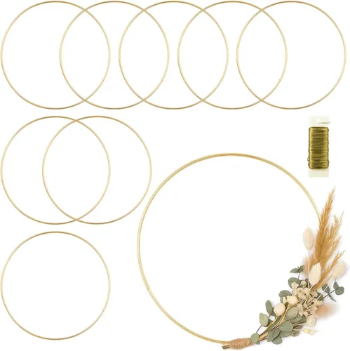 Miniatura 10 de Paquete de 8 anillos de metal para manualidades, anillos de macramé de 18 pulgadas, suministros de atrapasueños, centros de mesa circulares de aro