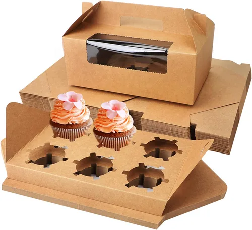 Miniatura 8 de EUSOAR Cajas individuales para cupcakes, 25 recipientes individuales de 3.6 x 3.6 x 4.3 pulgadas, cajas de regalo para magdalenas con asa para Rosa