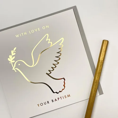 Miniatura 3 de Old English Co. Tarjeta de bautismo de paloma dorada para él o ella – Tarjeta de bautismo reflexiva para niño o niña – Tarjeta de felicitación