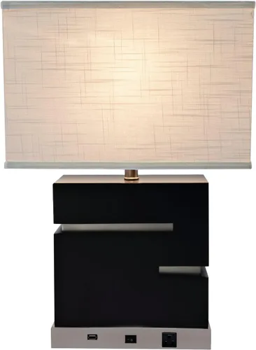 Miniatura 2 de Aspen Creative 40095, juego de dos bases de madera de transición H con acabado de peltre marrón y pantalla en forma de imperio de tapa dura