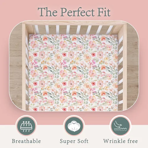 Miniatura 3 de Sábanas para cuna para bebé niña Ropa de cama floral ultrasuave para colchón de cuna y camas de niños pequeños – Sábana bajera ultra suave
