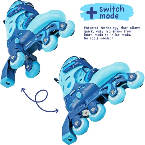 Miniatura 2 de Patines Roller Derby Switch para Principiantes, Patines Ajustables 2 en 1 Convertibles de Modo de Aprendizaje a Patines en Línea para Pequeños
