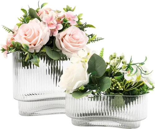 Miniatura 94 de Jarrón redondo de cristal, floreros para ramo, jarrones de vidrio acanalado para flores, pequeño jarrón transparente para sala de estar, oficina