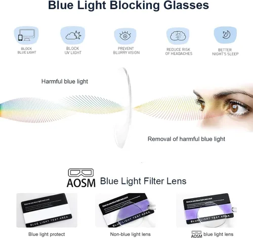 Miniatura 3 de AOSM Lentes de luz azul para hombres y mujeres, gafas de juego antirreflejos, protección UV400, bloqueo de luz azul para aliviar la fatiga ocular