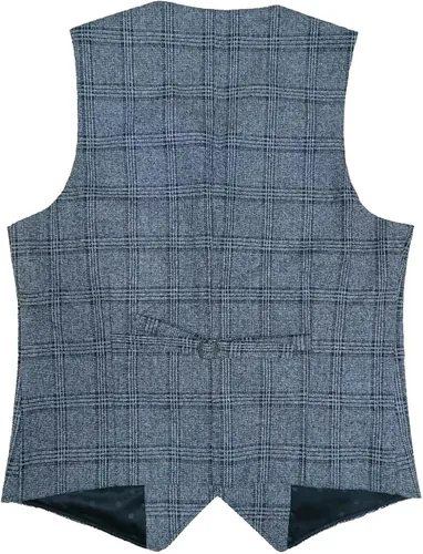 Miniatura 2 de Chaleco de traje vintage para hombre, de tweed a cuadros, ajuste regular, para padrinos de boda, Negro