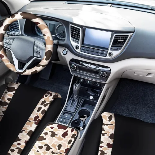 Miniatura 5 de Frienda Juego completo de 13 fundas de asiento de automóvil con estampado de camuflaje para mujeres y hombres, accesorios de automóvil de goma