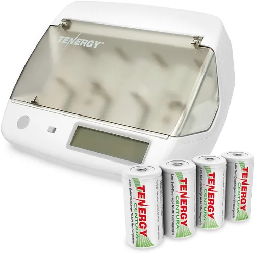 Tenergy Centura - Baterías recargables C y cargador de batería universal TN299 para baterías NIMH/NICD/Li-Ion AA/AAA/C/D/9V/186850, paquete de 4
