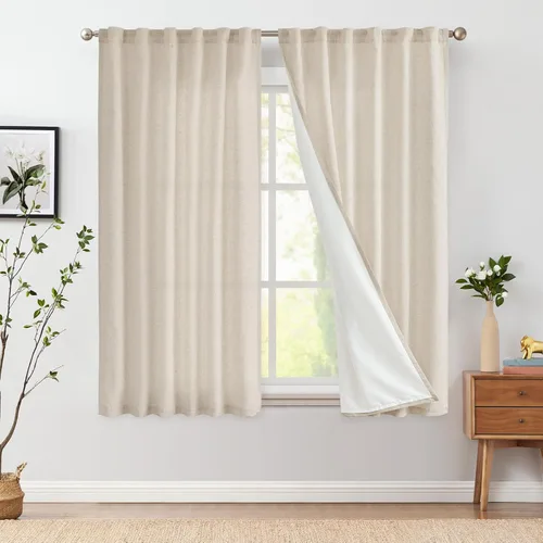 Miniatura 83 de JINCHAN Cortinas de lino de 108 pulgadas de largo, juego de 2 paneles, cortinas de ventana para sala de estar y dormitorio, cortinas