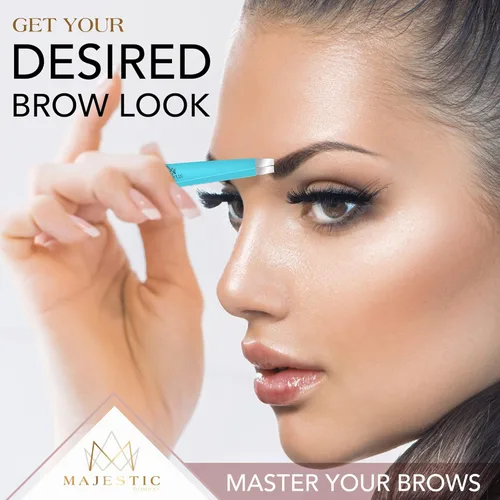 Miniatura 3 de Majestic Bombay Pinzas de punta fina + inclinadas para mujeres y hombres, garrapatas astilladas, depilación facial, cejas y encarnadas, afiladas