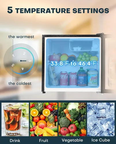 Miniatura 7 de Upstreman - Mini refrigerador de 1.7 pies cúbicos con congelador, esenciales para dormitorio, termostato ajustable, ahorro de energía, bajo nivel