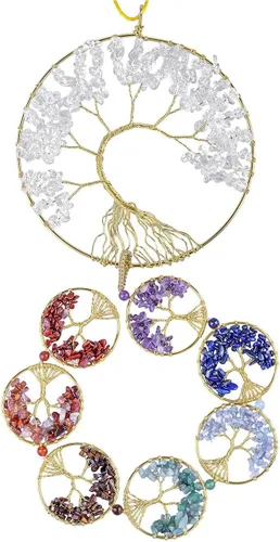 rockcloud Colgante de pared con cristales curativos de cuarzo roca, árbol de la vida, piedras preciosas caídas, adorno colgante para ventana,
