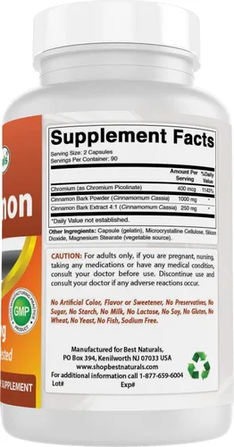 Miniatura 6 de Best Naturals Canela 2000 mg Equivalente con Cromo 400 mcg por porción - Apoyo al metabolismo - 180 Cápsulas