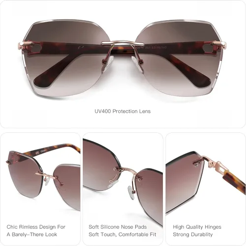 Miniatura 4 de ZENOTTIC Lentes de sol sin montura de gran tamaño para mujer, diseño geométrico de corte de diamante, lentes degradados, protección UV, tonos de moda