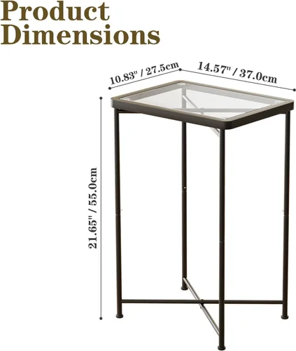 Miniatura 2 de Garden 4 you Mesa auxiliar pequeña, mesa auxiliar de cristal, mesa auxiliar para exteriores con marco de metal, mini mesita de noche para sala