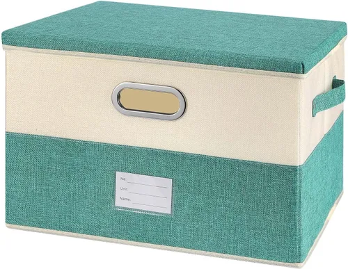 Miniatura 30 de Papeleras grandes plegables de tela de lino, con tapa y asas extraíbles, organizador de cajas de almacenamiento lavables, cubos con cubierta