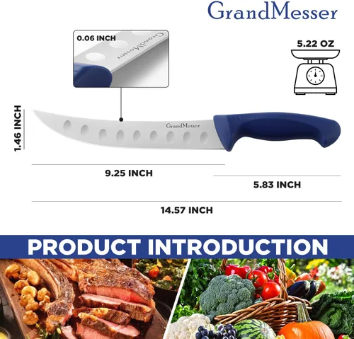 Miniatura 3 de Cuchillo de carnicero para cortar carne, cuchillo curvo con mango cómodo de 9 pulgadas, hoja de acero inoxidable alemán de alto carbono, cuchillo