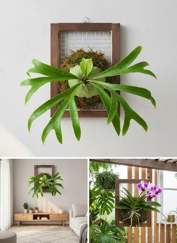 Miniatura 10 de Kit de montaje de helecho cuerno de ciervo, maceta colgante de pared de madera para orquídeas y jardín vertical, tablero de soporte para plantas
