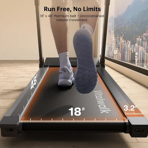 Miniatura 3 de Vitalwalk Foldable Treadmill with Auto Incline, 48"x18" Wide Running Belt, 10MPH, 3.5HP Brushless, Walking Pad Treadmill for Home, Auto Folding, No