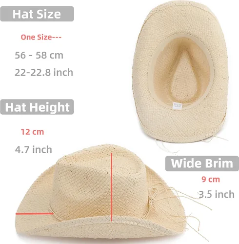 Miniatura 4 de Sombrero de vaquero occidental de vaquera para mujeres y hombres, de paja de sol para adultos
