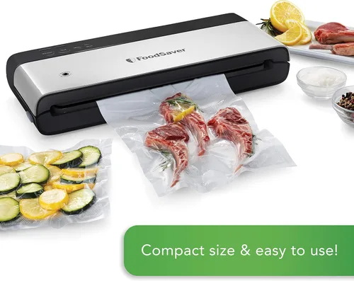 Miniatura 3 de FoodSaver Paquete de máquinas y bolsas de sellado al vacío Sellador al vacío compacto PowerVac + bolsas de ajuste personalizado Negro
