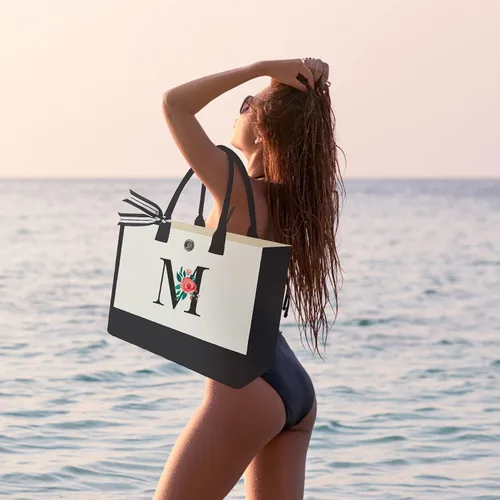 Miniatura 182 de Bolsa de lona con inicial, regalos de cumpleaños personalizados para mujeres, madres, amigas y profesoras, bolsas de mano con monograma adecuadas