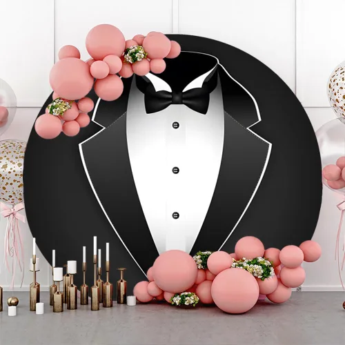 YongFoto Gentleman Traje de Esmoquin Negro Telón de Fondo Redondo de 2m Ancho con Corbata de Moño Negro y Blanco para Fotografía de Niño, Hombre,