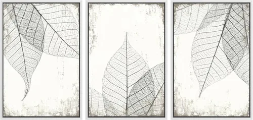 Miniatura 27 de SIGNWIN Lienzo enmarcado para pared, juego de arte de collage de hojas transparentes en blanco y negro, ilustraciones de naturaleza silvestre, arte