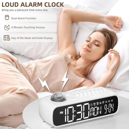 Miniatura 6 de Reloj despertador digital con máquina de sonido de ruido blanco para dormitorio, mesita de noche, reloj con temporizador de 30/60/90 minutos