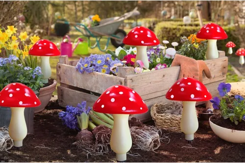 Miniatura 6 de Paquete de 8 luces solares de hongos rojos para decoración de jardín al aire libre