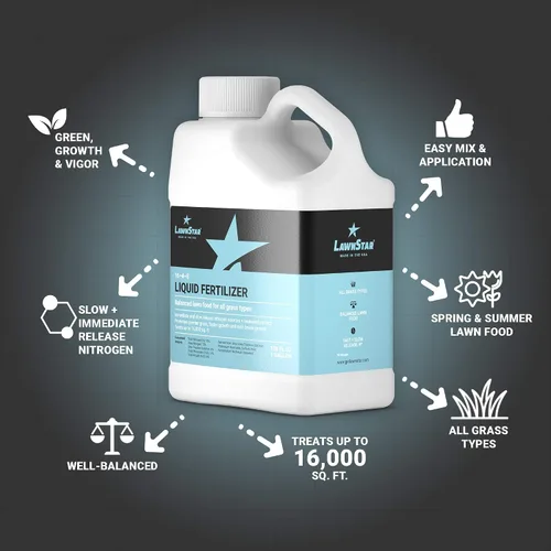 Miniatura 5 de Fertilizante líquido equilibrado 16-4-8 nutrientes (1 galón) – Alimento de césped premium, NPK con extracto de algas marinas añadido, trata