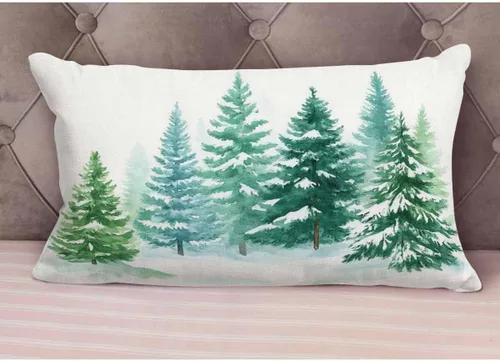 Miniatura 5 de EKOBLA Funda de almohada decorativa con pintura de acuarela, fundas de almohada de coníferas, bosque, invierno, nieve, paisaje, cintura verde
