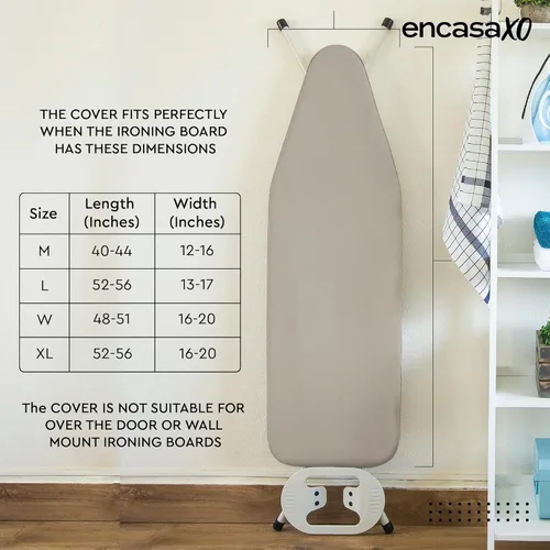 Miniatura 8 de Encasa XO Funda y Almohadilla para Tabla de Planchar 54"x15" - Cubierta de Tabla de Planchar Grande de Fieltro de 4mm con Acolchado - Resistente al