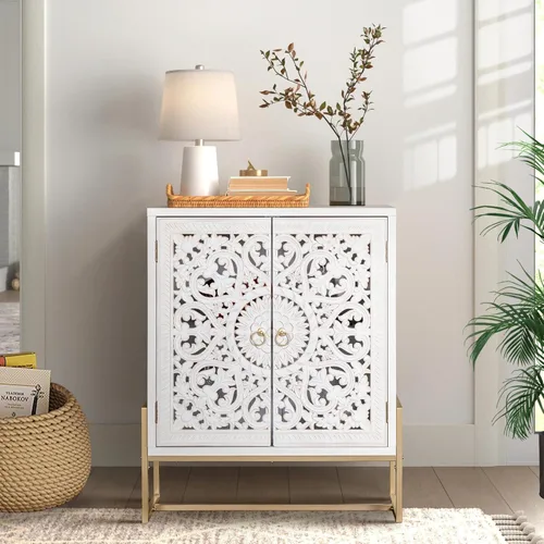 Miniatura 16 de PHI VILLA Armario decorativo con puertas - Armario de almacenamiento antiguo para entrada aparador de buffet Plateado