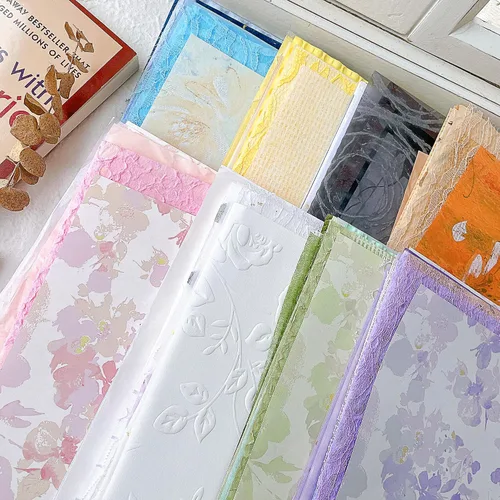Miniatura 9 de Aromoty 20 piezas de papel artesanal para álbum de recortes, papel texturizado para manualidades, papel Morandi A5 en malla, tela de morera, mezcla