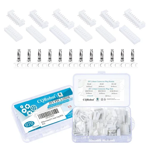 Miniatura 90 de CQRobot JST EL 4.5 mm de paso 2 pines conector electrónico IC macho, enchufes hembra carcasa y kit de terminales de crimpado en T macho/hembra. 50