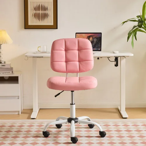 VINGLI Silla de escritorio compacta y pequeña, linda silla sin brazos con ruedas, silla de tocador con respaldo bajo, silla de tarea ajustable en