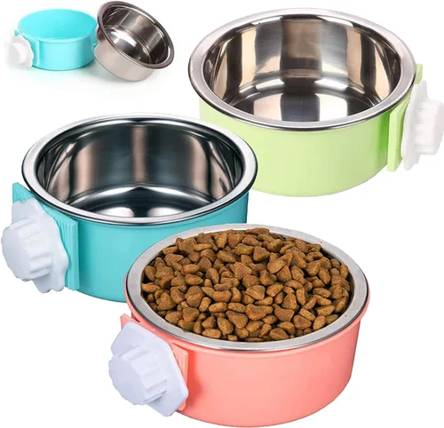 Miniatura 10 de HERCOCCI 2 cuencos colgantes extraíbles de acero inoxidable para alimentos y agua para cachorros, perros pequeños, gatos, conejos y hurones
