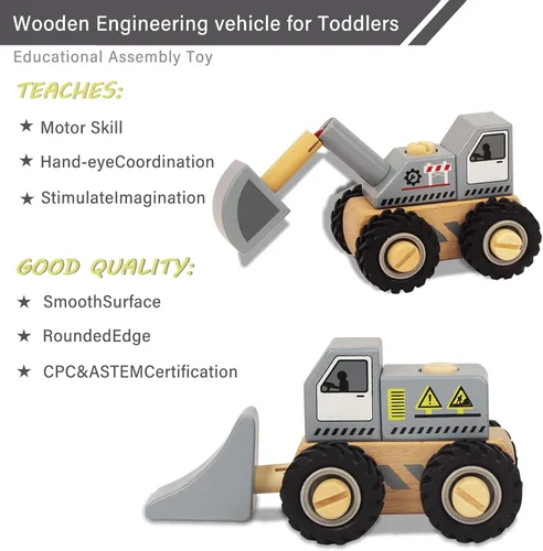Miniatura 5 de Vehículos de construcción para niños pequeños, 2 piezas desmontables de madera, excavadora y excavadora, juguetes de vehículos para niños de 3 años