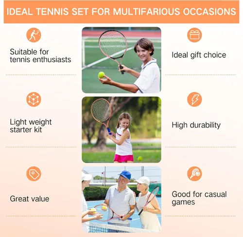 Miniatura 5 de 6 Pcs Tennis Rackets for Adult Recreational 6 Players 27'' Tennis Racket Set with 3 Balls Lightweight Tennis Rackets for Tennis Training Beginner