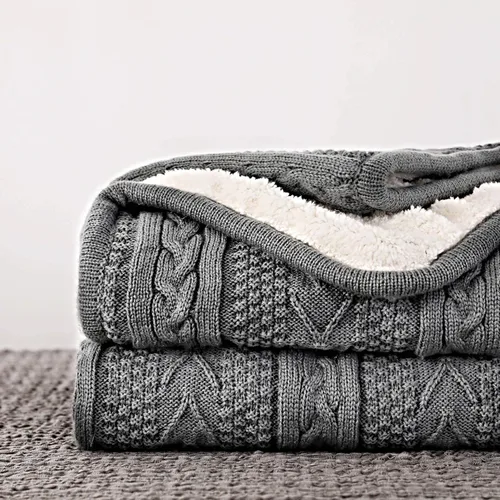 Miniatura 14 de Longhui bedding Manta de punto trenzado acrílico negro de 50 x 63 pulgadas, gruesa, suave, grande, acogedora manta de forro polar de punto