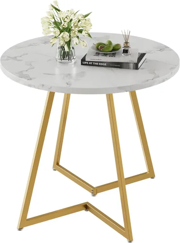 Miniatura 8 de Mesa redonda de comedor VECELO con tablero de grano de madera y marco de acero, para cocina, sala de estar, oficina, conferencia, 2 a 4 personas