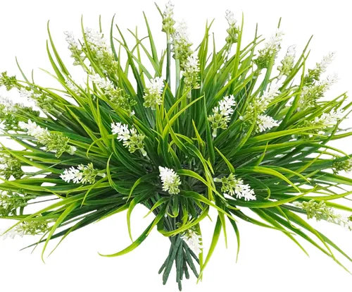 Miniatura 9 de obbsie 12 paquetes de plantas artificiales para exteriores, 18.2" resistentes a los rayos UV, tallos de hierba mono artificial, vegetación, no se