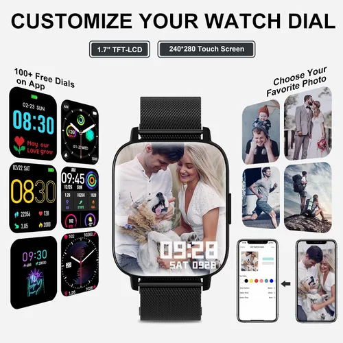 Miniatura 6 de Reloj inteligente para mujer (respuesta/hacer llamadas) 1.7 pulgadas pantalla táctil rastreador de fitness con paso de calorías reloj digital