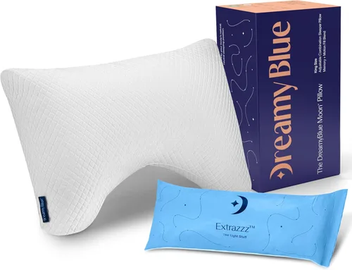 DreamyBlue Almohada Luna • Loft ajustable, funda de lujo, espuma viscoelástica triturada • para dormir de espalda, de lado y de combinación •