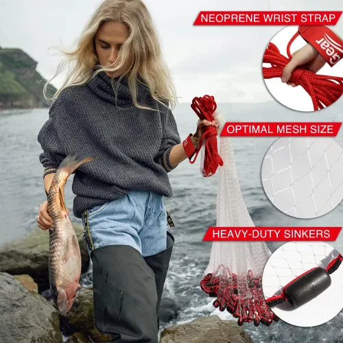 Miniatura 3 de BasicGear Red de Atarraya Radio de 3-12 pies, malla de 3/8 o 1/4 pulgadas para peces de cebo de agua dulce y salada Grado profesional