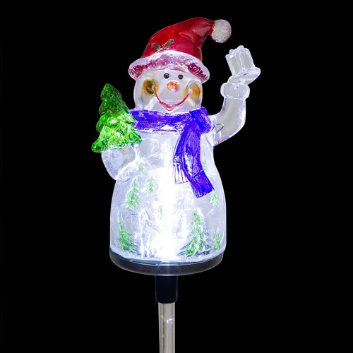 Miniatura 10 de Alpine Corporation Juego de 2 estacas solares de jardín de muñeco de nieve de 34 pulgadas de alto con luces LED de fibra óptica blanca, juego de 2