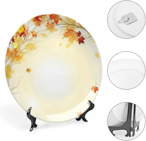 Miniatura 4 de XISUNYA Plato decorativo de 6 pulgadas, cerámica de cerámica para decoración de otoño, imagen suave de hojas de otoño desvanecidas, impresión