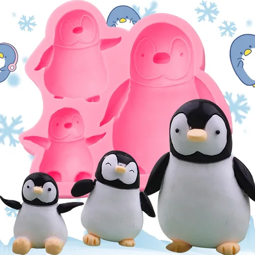 Moldes de silicona de pingüinos grandes de lujo, decoración de pasteles familiares de pingüinos, molde de fondant, para cupcakes, magdalenas de