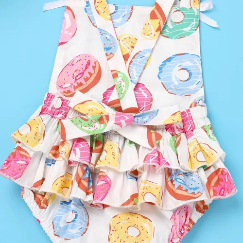 Miniatura 5 de IBTOM CASTLE Traje de bebé niña de primer cumpleaños princesa sin mangas sin espalda mameluco verano pastel traje con diadema de lazo